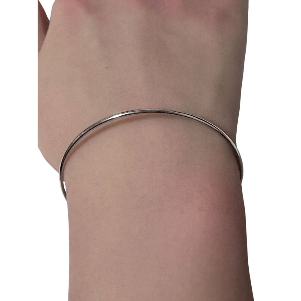 925 Sterling Silver Bangle Wire Bracelet Adjustable Size 6 3/4 inches - Picture 4 of 7